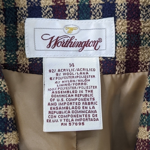 VTG Wool Plaid Tan Green Button Front Blazer Lined Academia Revival 90s - Picture 5 of 7